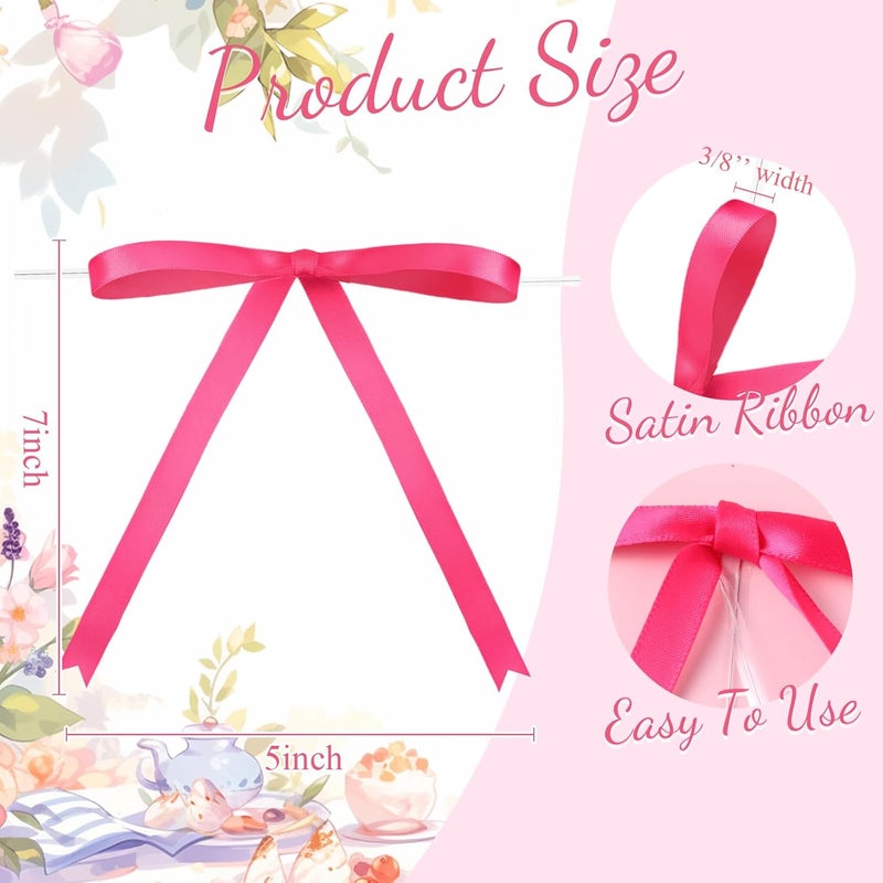Riceshoot Store أقواس شريط ساتان وردية ساخنة 50 قطعة 5x7 بوصة للأربطة الملتوية لتغليف الهدايا وأكياس الحلويات والحرف اليدوية DIY وزينة حفلات الزفاف وحفلات استقبال المواليد وأعياد الميلاد - Image 2